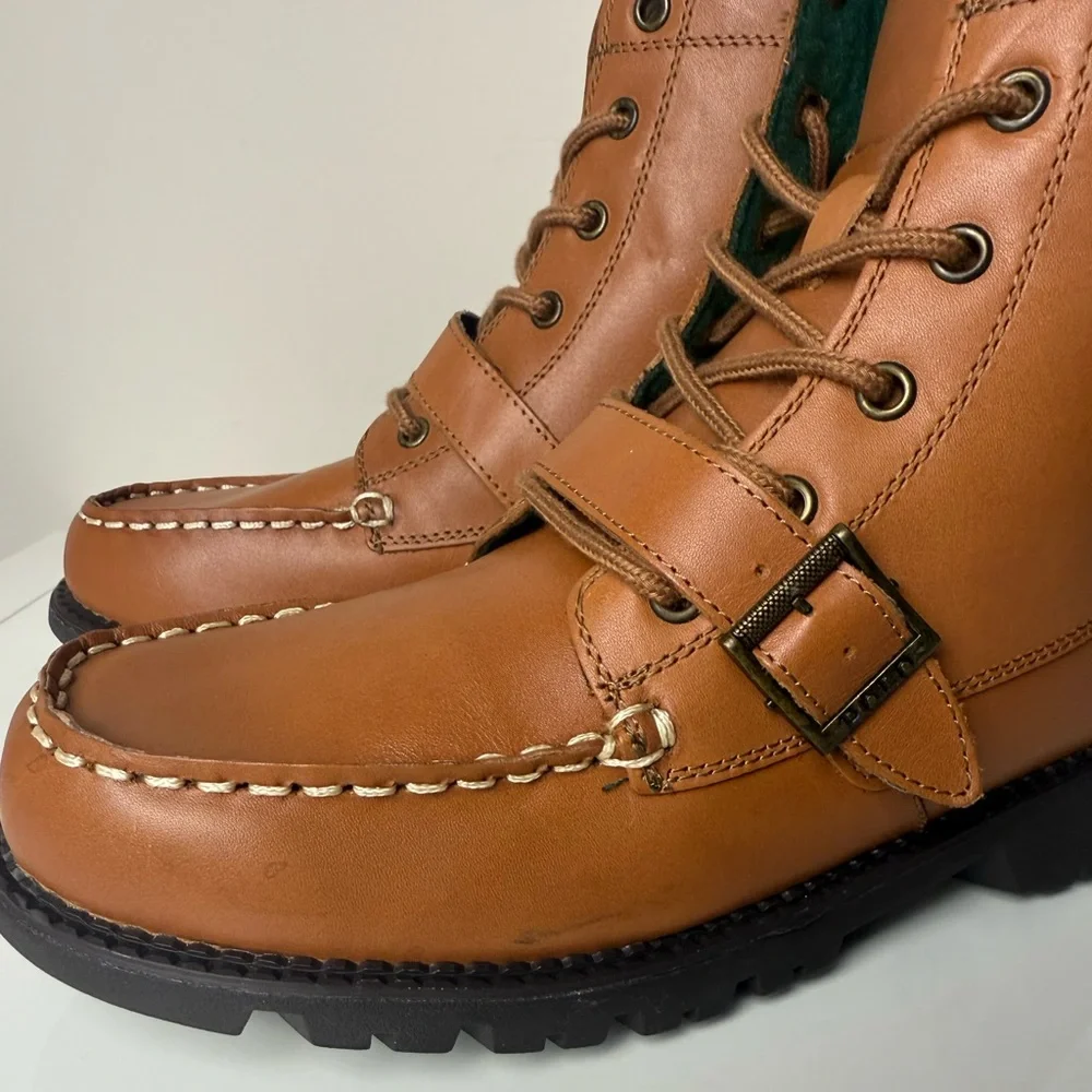 Polo Ralph Lauren Ranger Hi II Boys‎ Leather Boots Tan Burnished 6.5